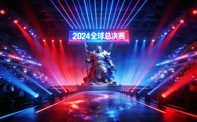 电竞赛事直播画面 - 《英雄联盟》全球总决赛舞台的炫酷灯光